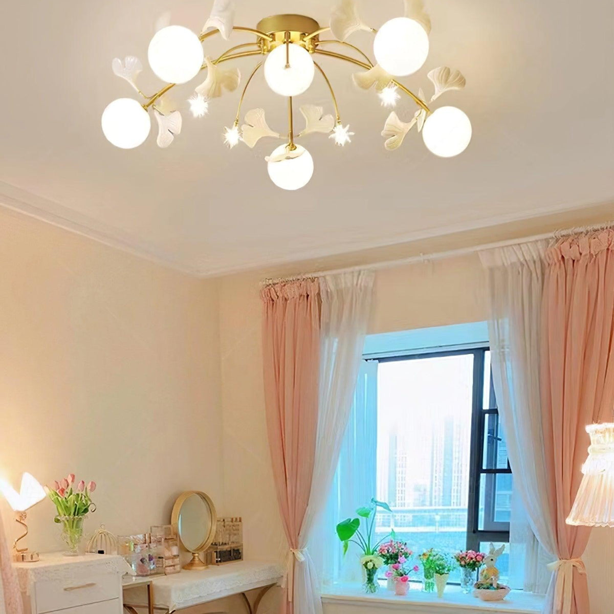 Dedotem Nordic Multi Globe Metal/Ceramic Flush Mount Ceiling Light, White/Gold