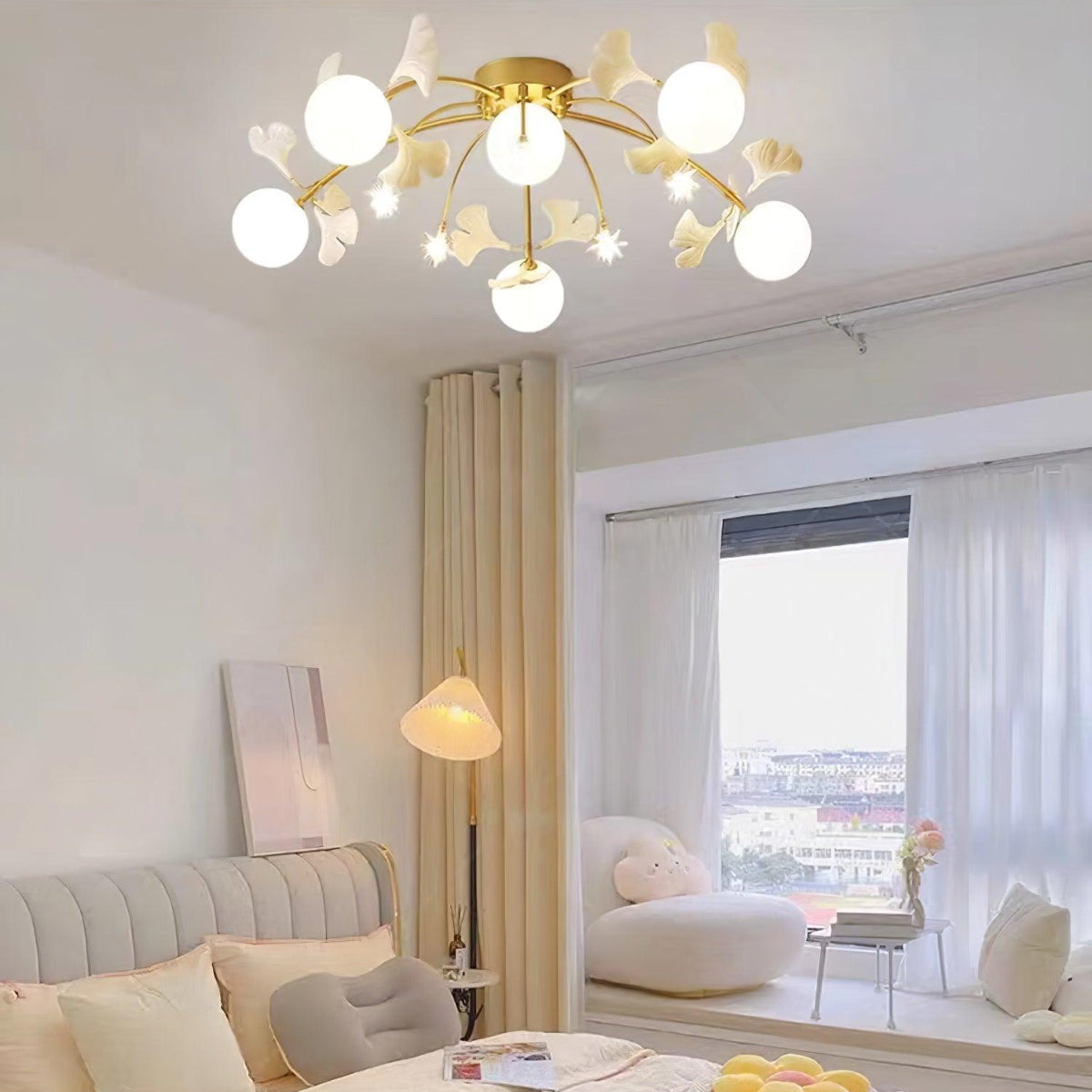 Dedotem Nordic Multi Globe Metal/Ceramic Flush Mount Ceiling Light, White/Gold