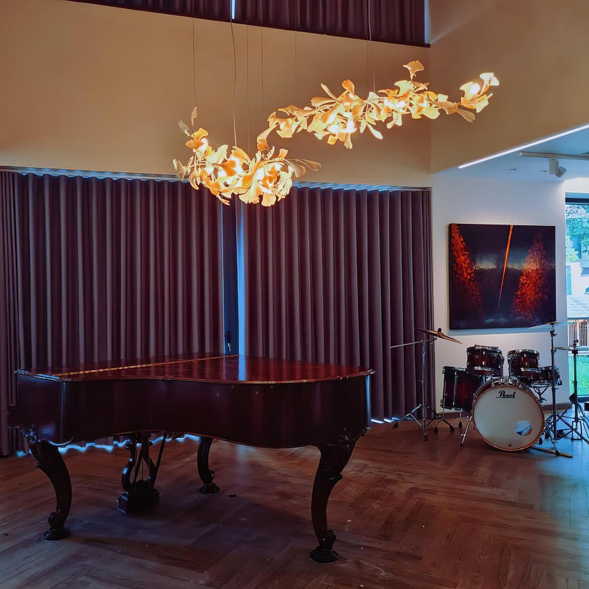 Calix Chandelier Frame Ceramic Gingko Leaf Shade White Gold Modern
