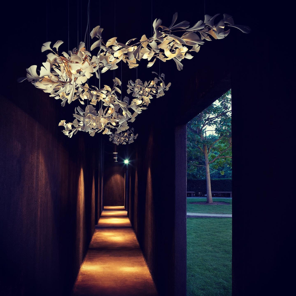 Calix Chandelier Frame Ceramic Gingko Leaf Shade White Gold Modern