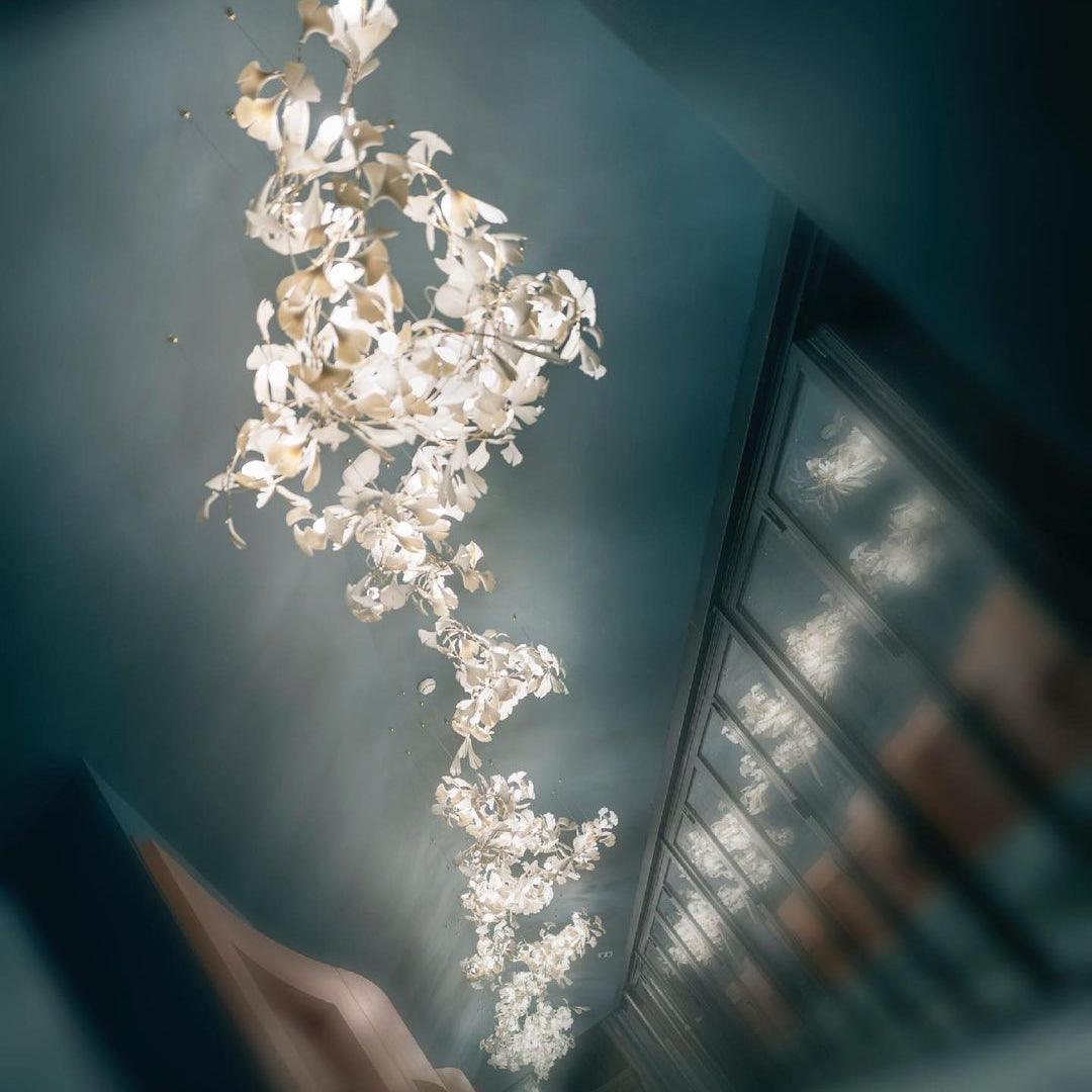 Calix Chandelier Frame Ceramic Gingko Leaf Shade White Gold Modern