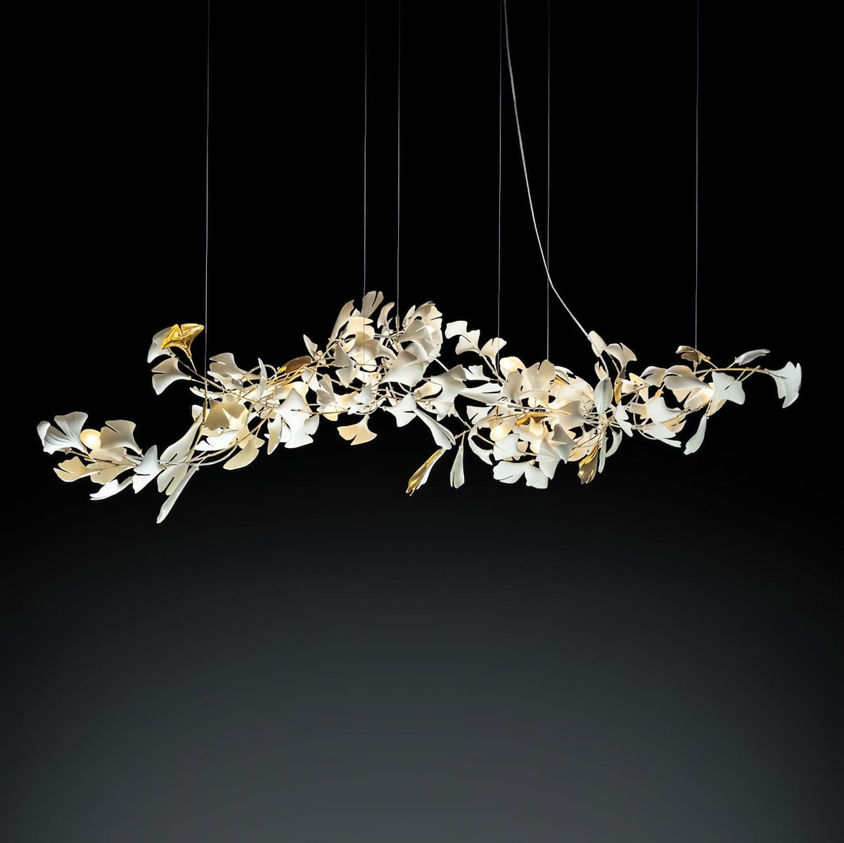 Calix Chandelier Frame Ceramic Gingko Leaf Shade White Gold Modern
