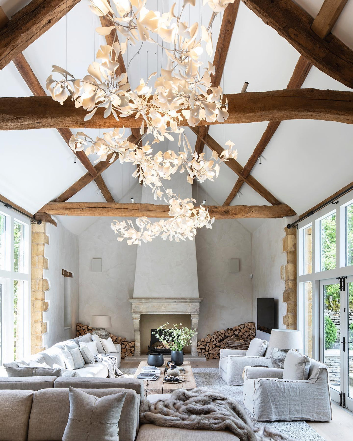 Calix Chandelier Frame Ceramic Gingko Leaf Shade White Gold Modern