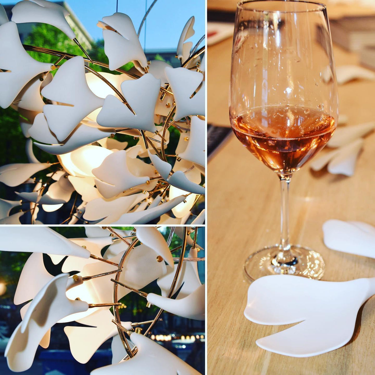 Calix Chandelier Frame Ceramic Gingko Leaf Shade White Gold Modern