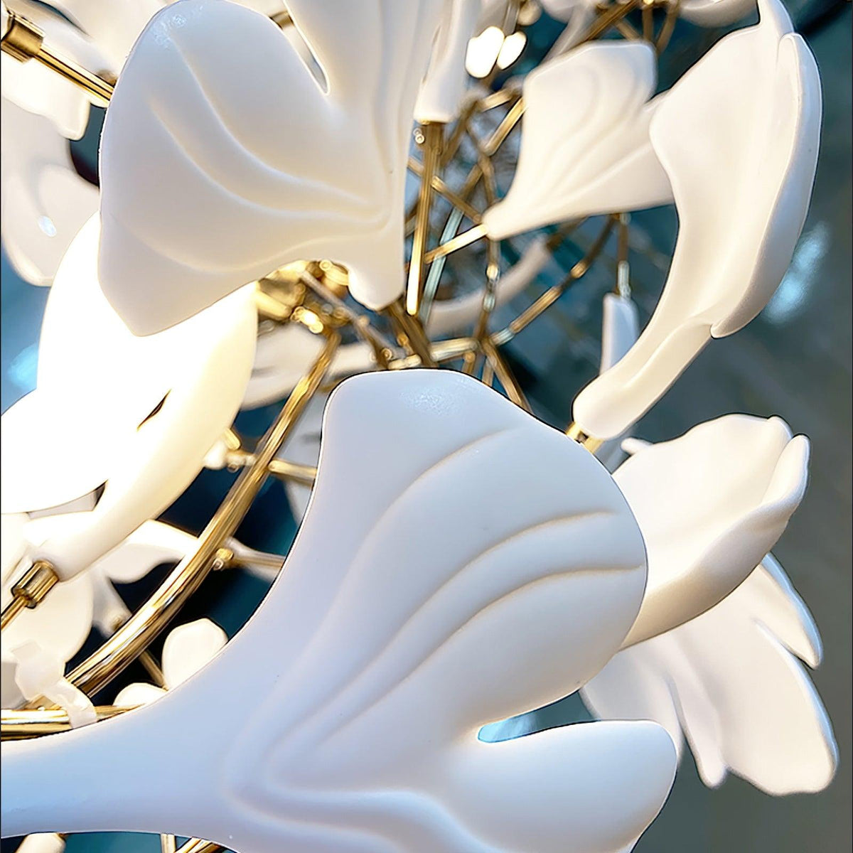 Calix Chandelier Frame Ceramic Gingko Leaf Shade White Gold Modern