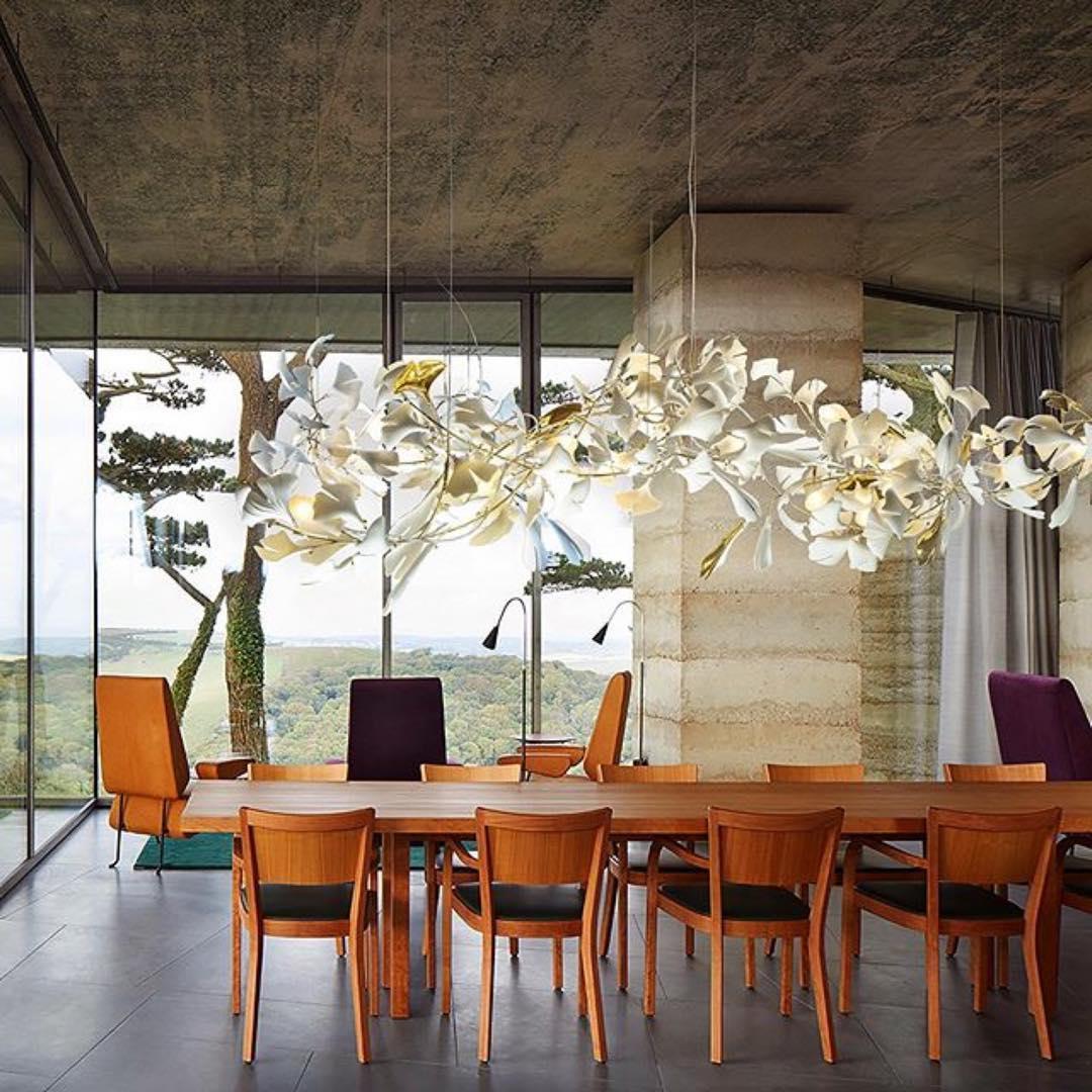 Calix Chandelier Frame Ceramic Gingko Leaf Shade White Gold Modern