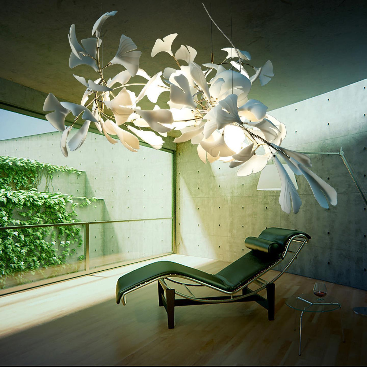 Calix Chandelier Frame Ceramic Gingko Leaf Shade White Gold Modern