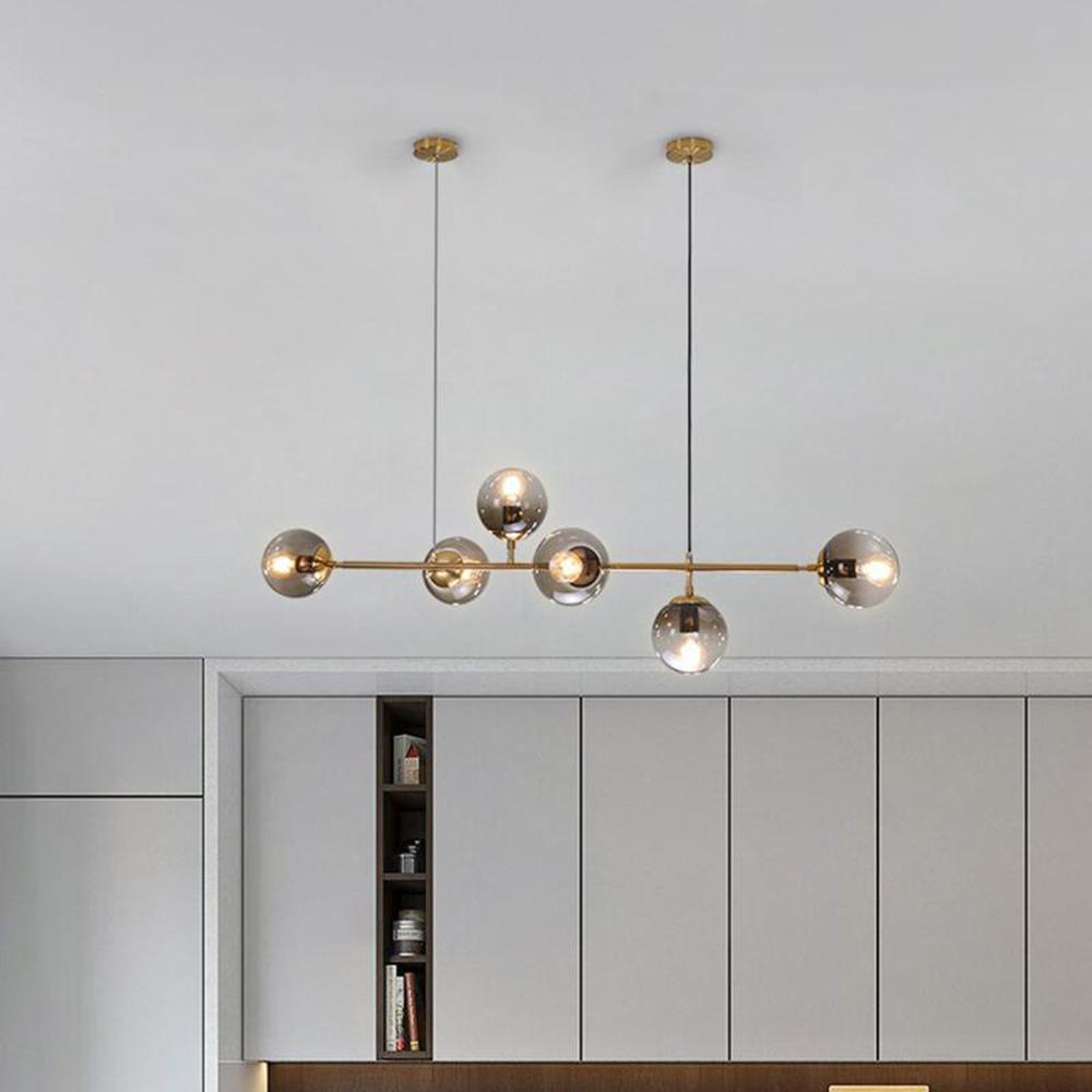 Cagubit Industrial Long Linear Metal Hanging Bubble Multi Clear Glass Bulb Bedroom Pendant Light Brass/Black