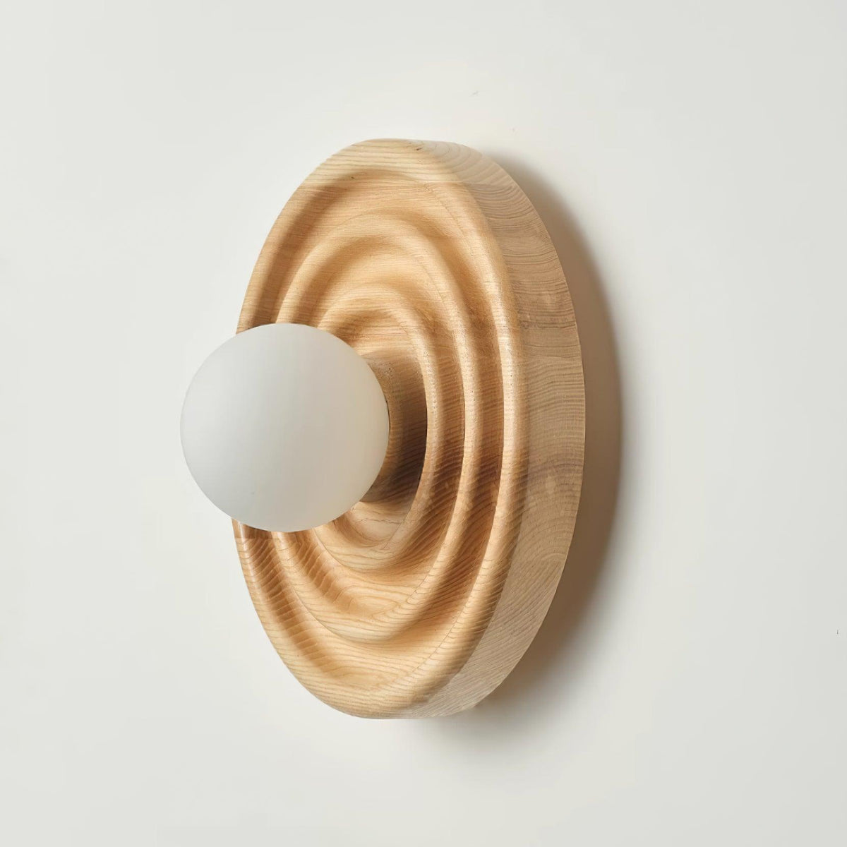 Aldinise Wall Lamp Ripple with Ash Wood Body and Glass Globe Shade