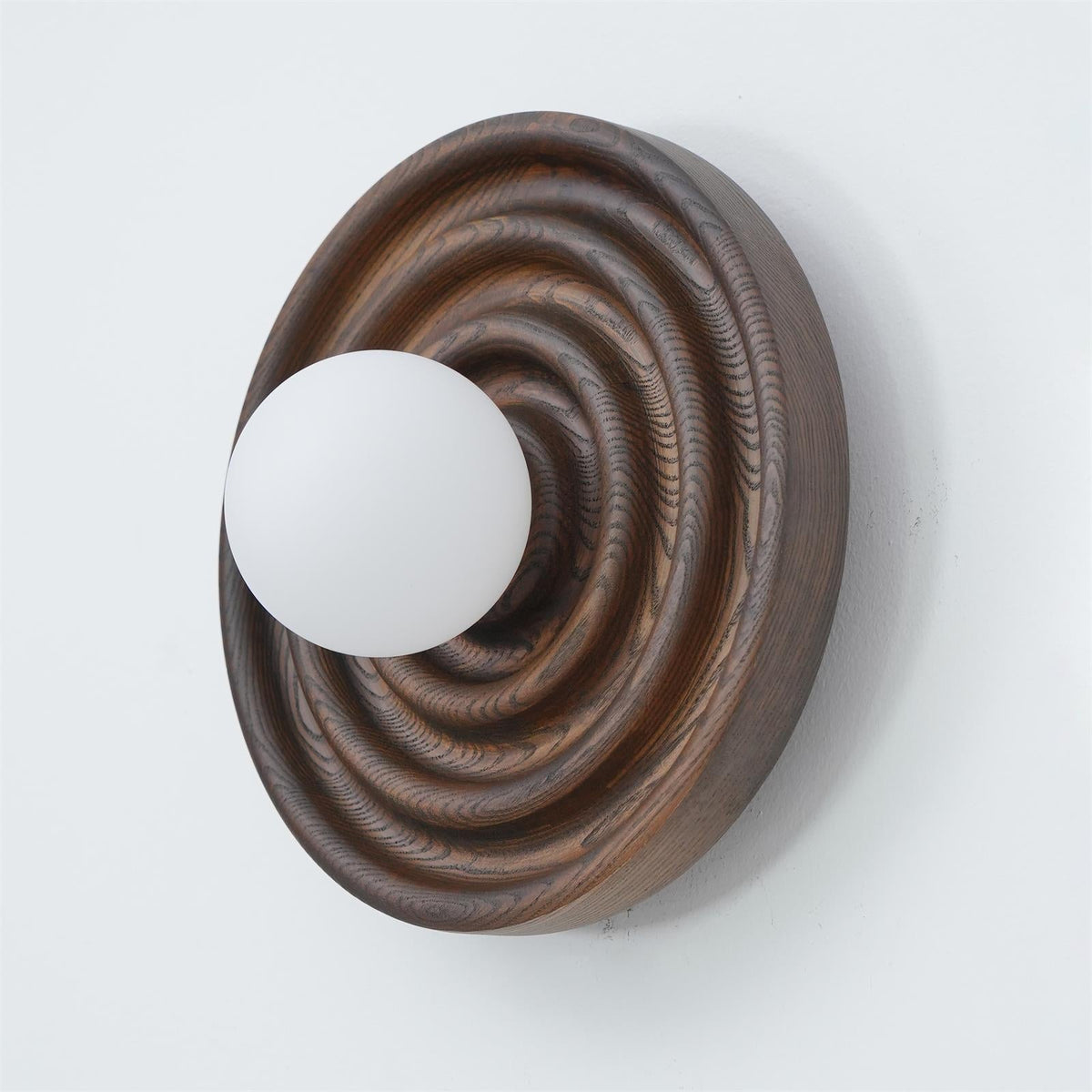 Aldinise Wall Lamp Ripple with Ash Wood Body and Glass Globe Shade
