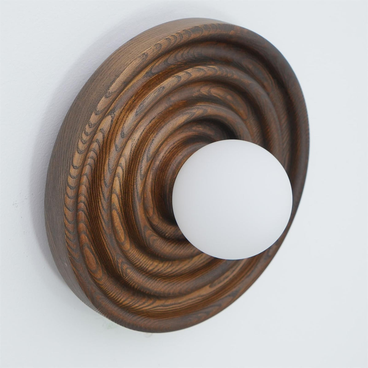 Aldinise Wall Lamp Ripple with Ash Wood Body and Glass Globe Shade
