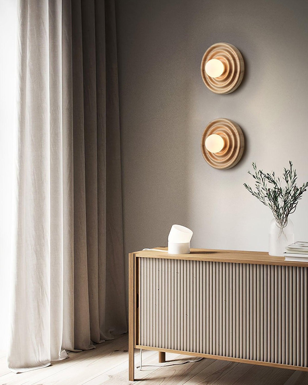 Aldinise Wall Lamp Ripple with Ash Wood Body and Glass Globe Shade
