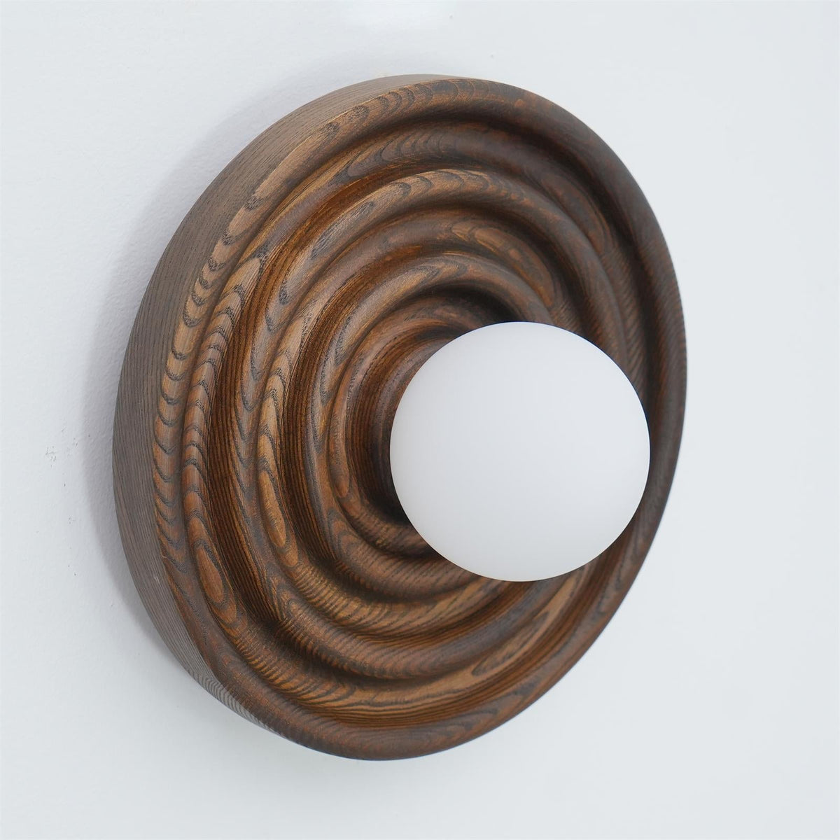 Aldinise Wall Lamp Ripple with Ash Wood Body and Glass Globe Shade