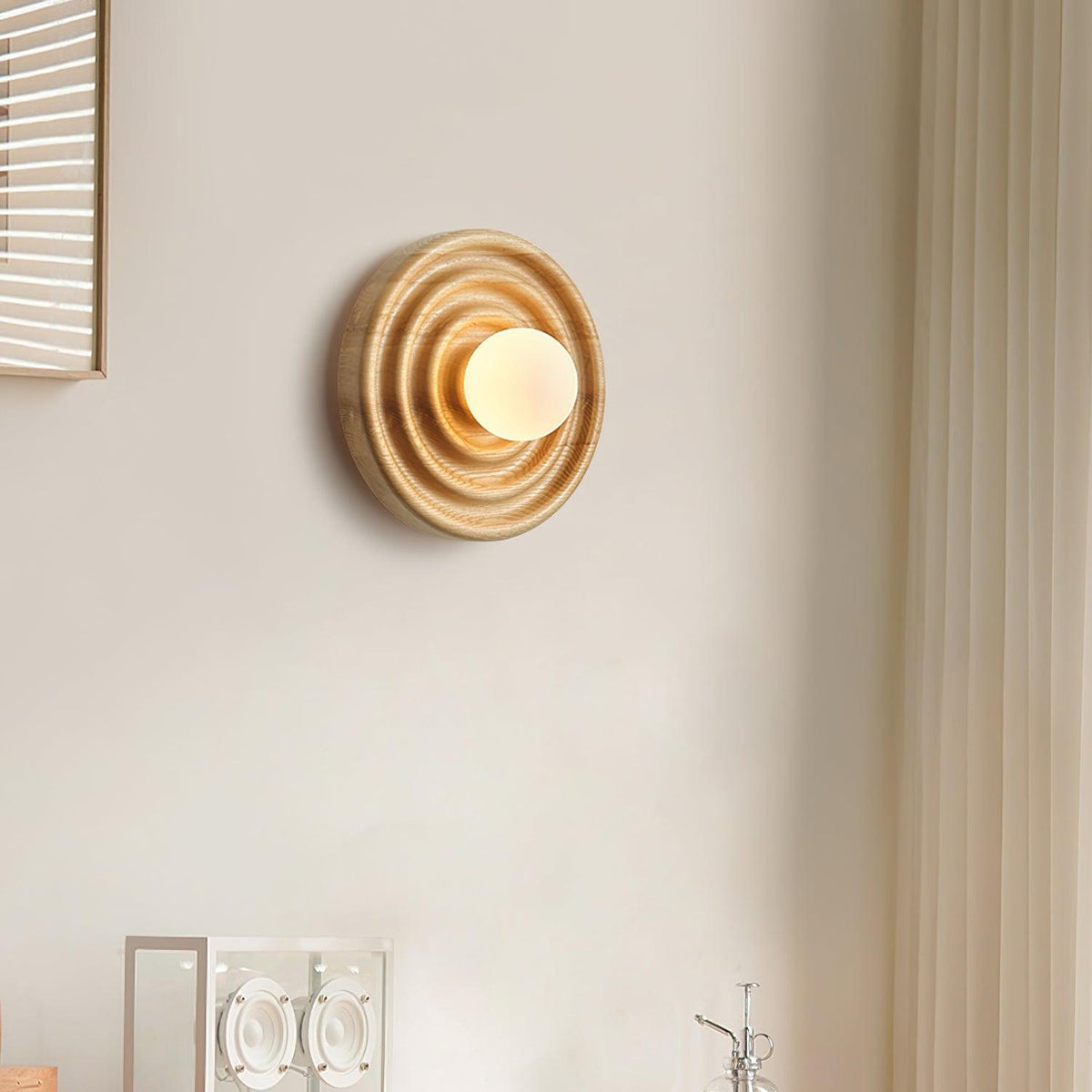 Aldinise Wall Lamp Ripple with Ash Wood Body and Glass Globe Shade