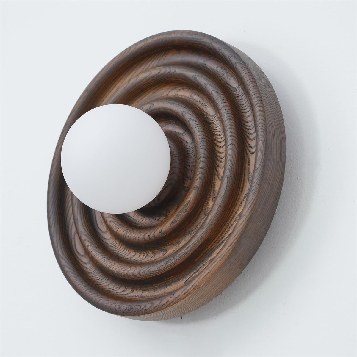 Aldinise Wall Lamp Ripple with Ash Wood Body and Glass Globe Shade