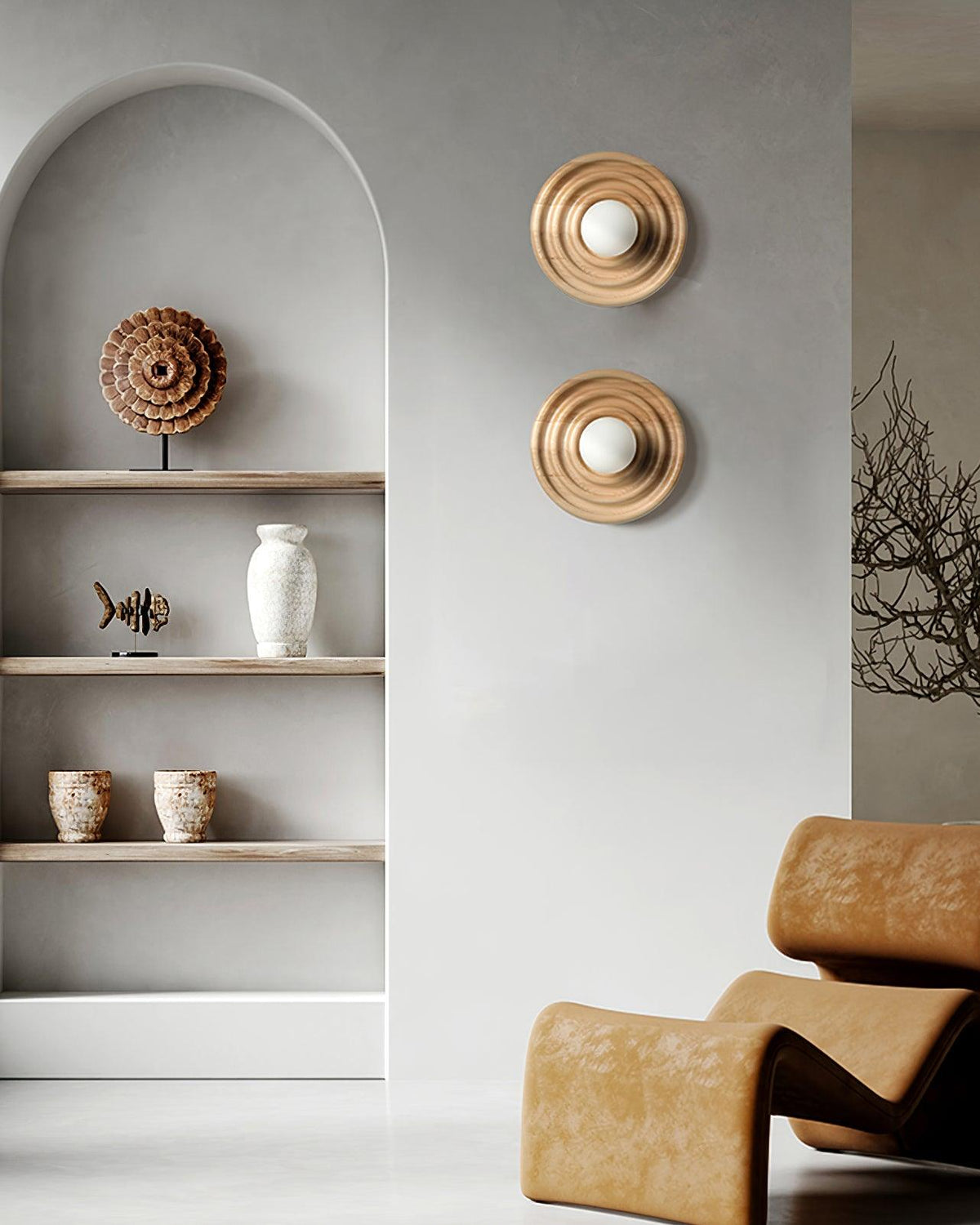 Aldinise Wall Lamp Ripple with Ash Wood Body and Glass Globe Shade