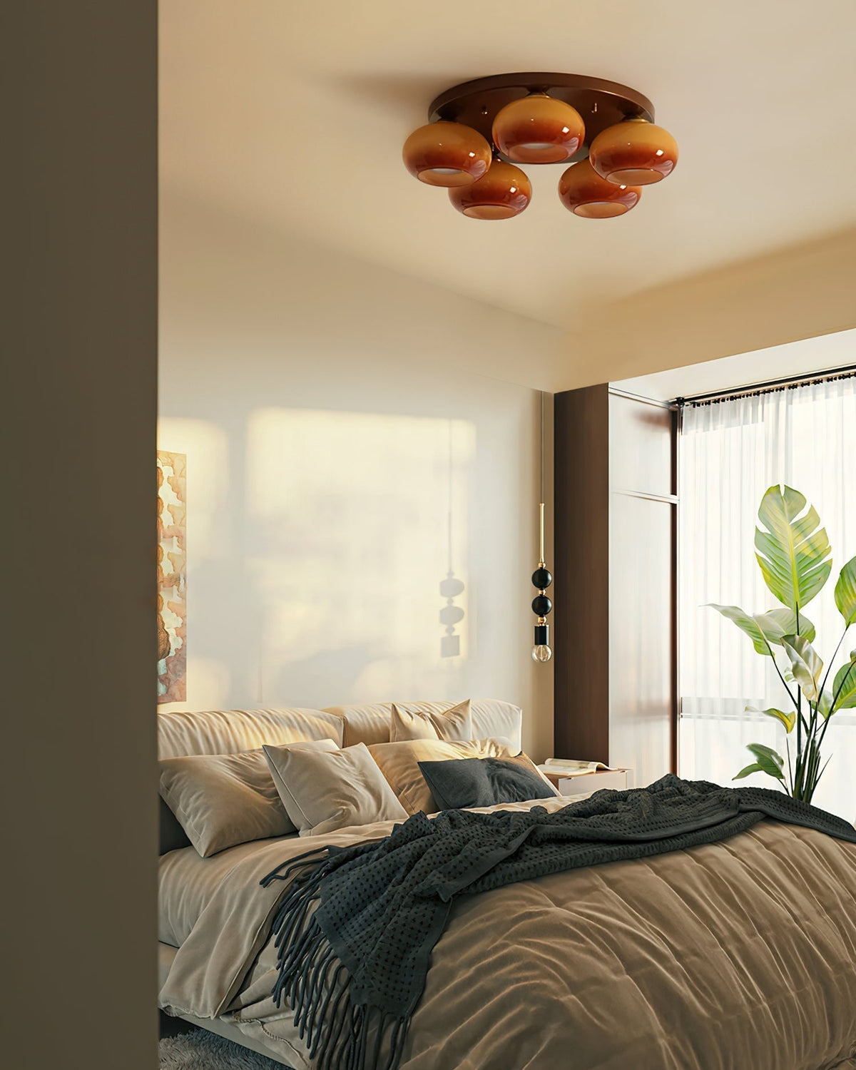 Luno 5-Light Amber Glass Flush Mount Ceiling Light