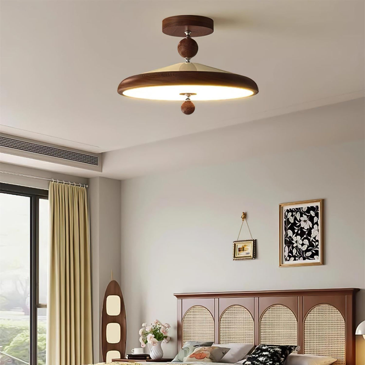 Sorvian Ceiling Light Wooden Frame Round Midcentury