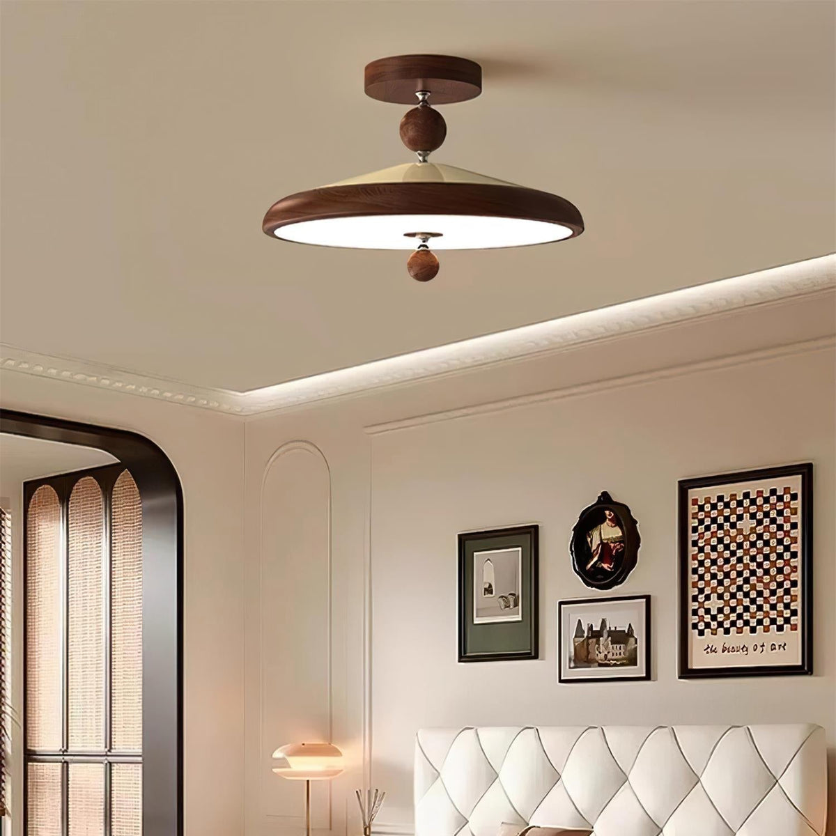 Sorvian Ceiling Light Wooden Frame Round Midcentury