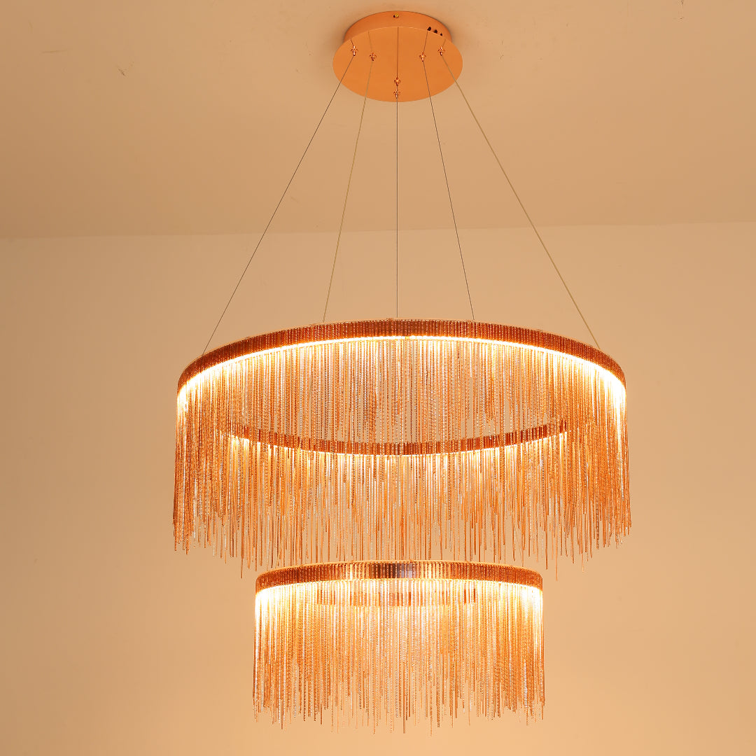 Potenor Tassel Chain Art Deco Pendant Light Silver/Gold Living Room/Hall