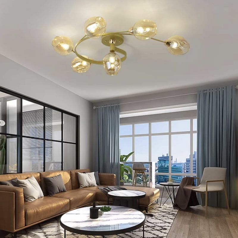 Panavuk Flush Mount Ceiling Light, Glass, Black/Gold, Dining Room