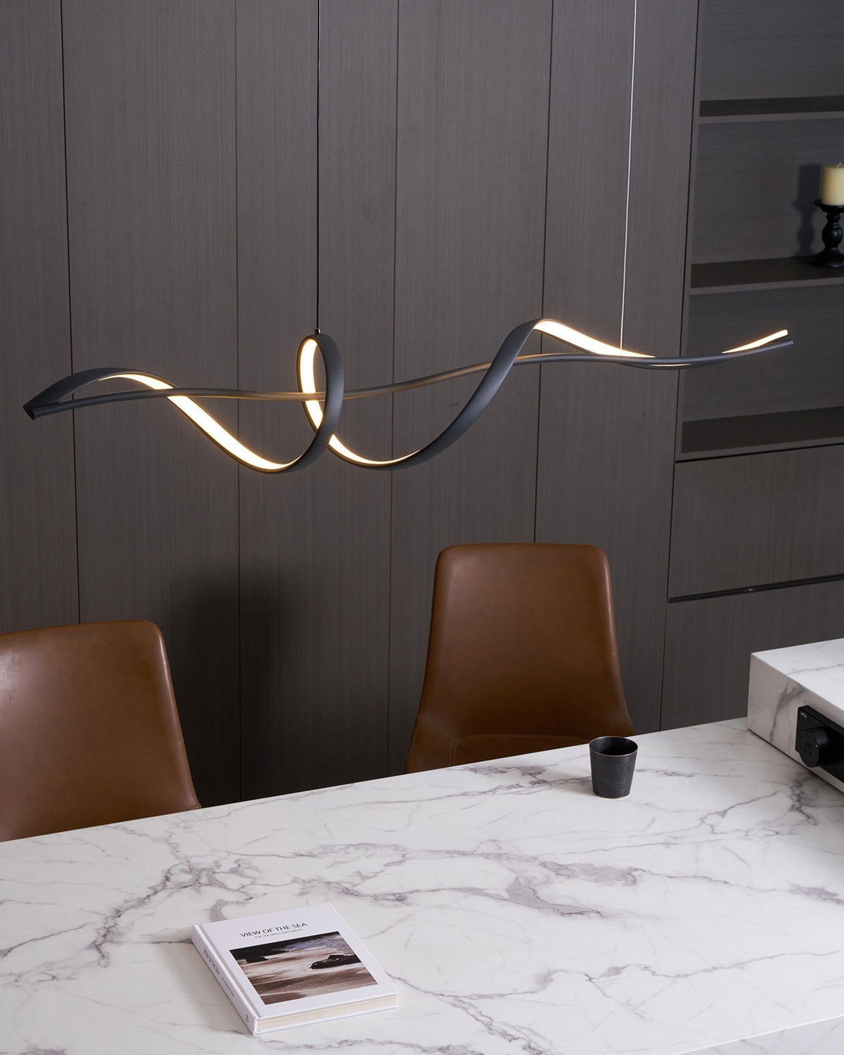Calelina Modern Black LED Wave Pendant Light