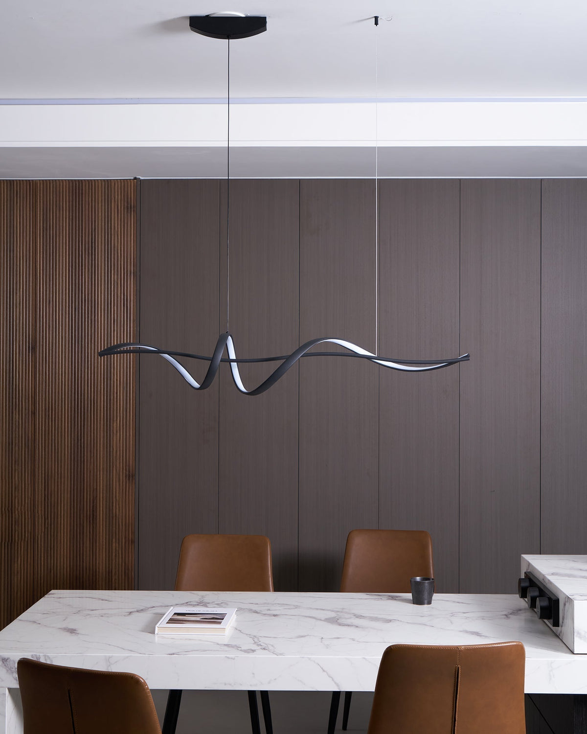 Calelina Modern Black LED Wave Pendant Light