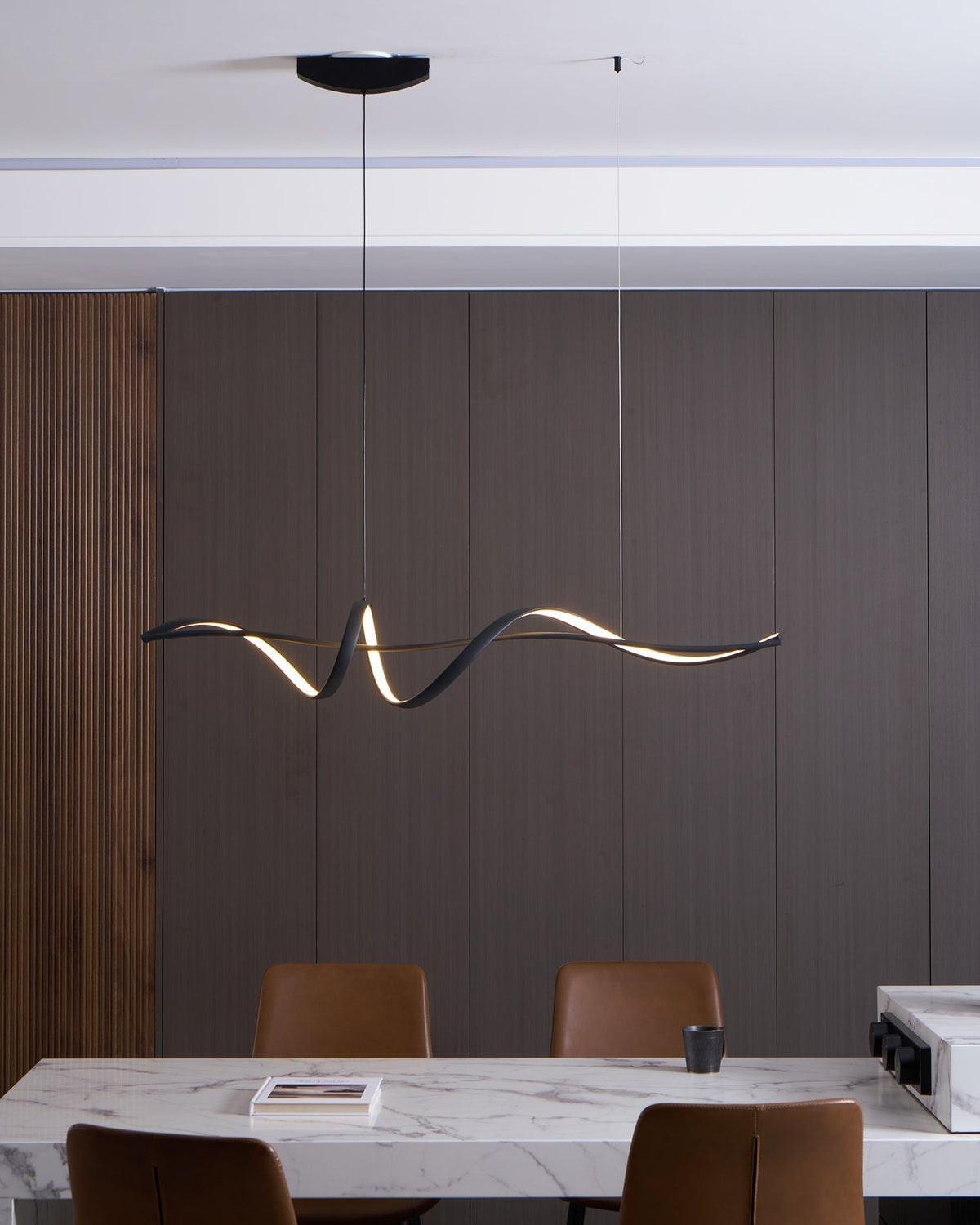 Calelina Modern Black LED Wave Pendant Light