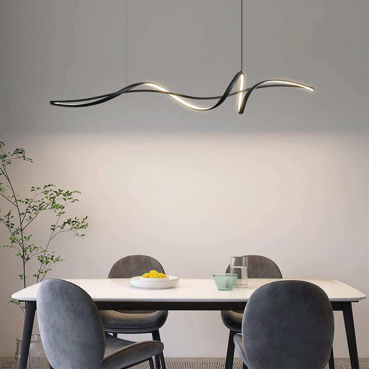 Calelina Modern Black LED Wave Pendant Light