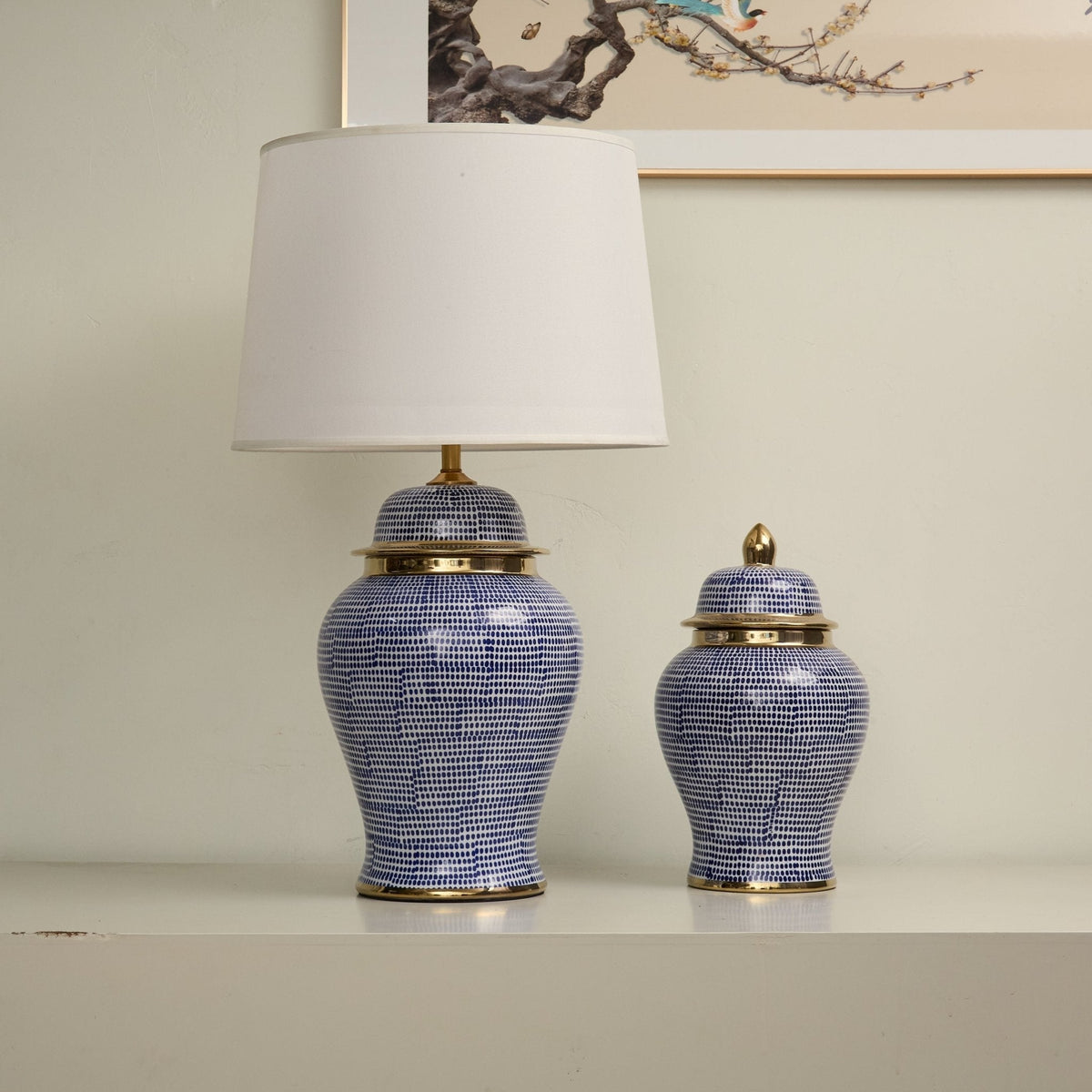 Indigo Dot Patterned Ceramic Table Lamp