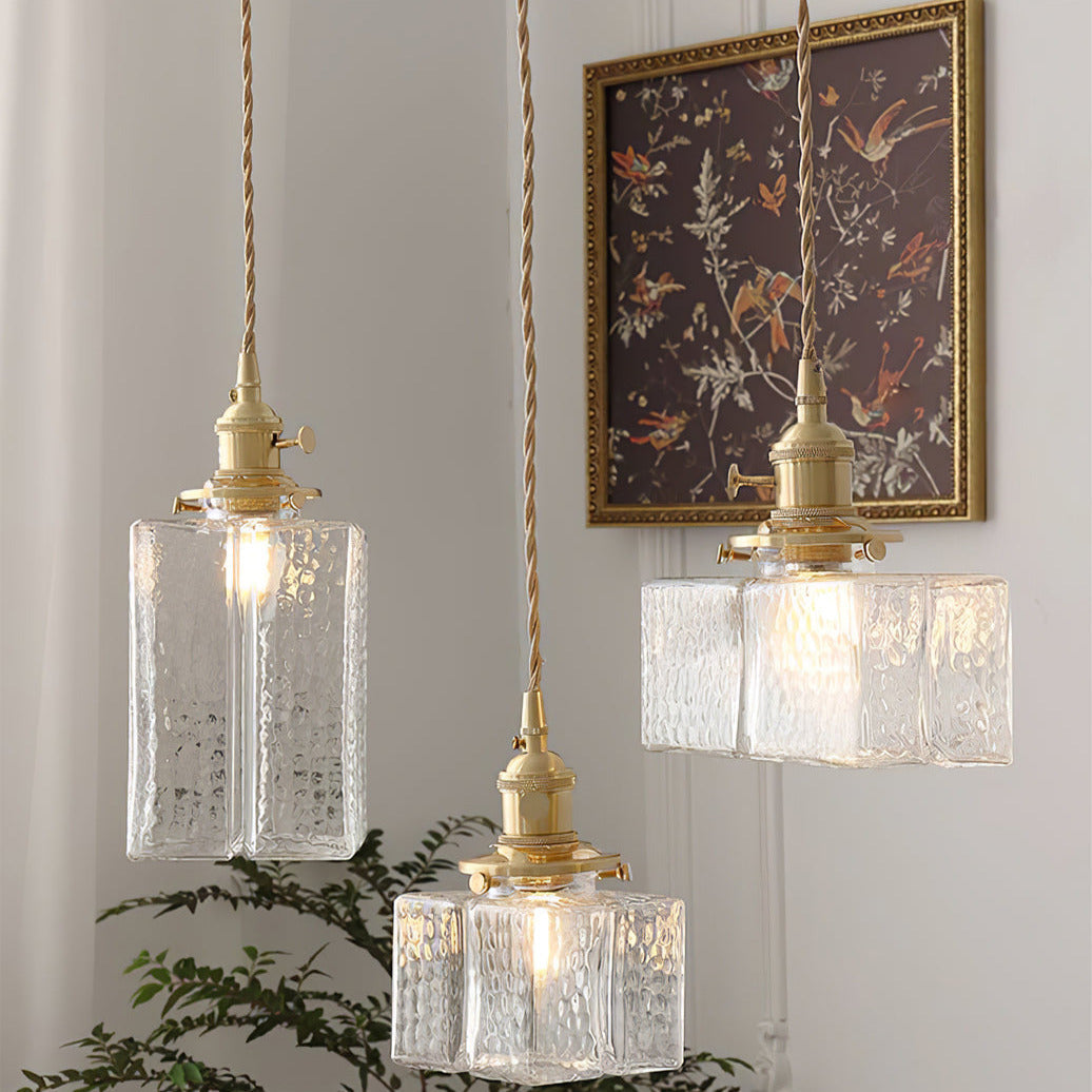 Moginad Vintage Glass Brass Hammered Pendant Light