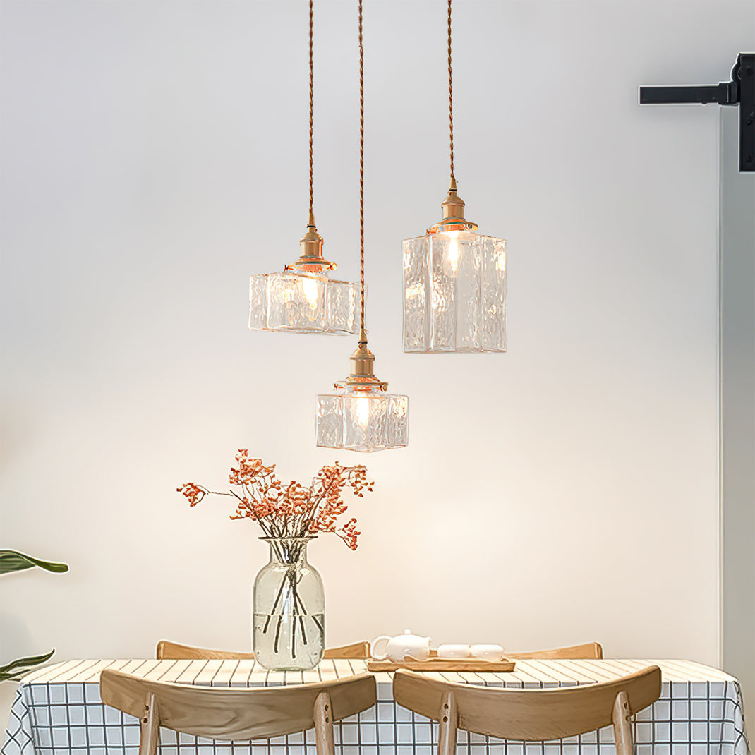 Moginad Vintage Glass Brass Hammered Pendant Light