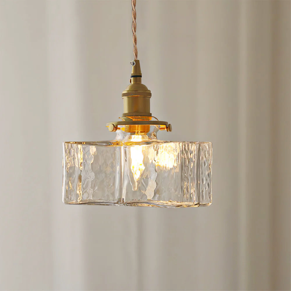 Moginad Vintage Glass Brass Hammered Pendant Light