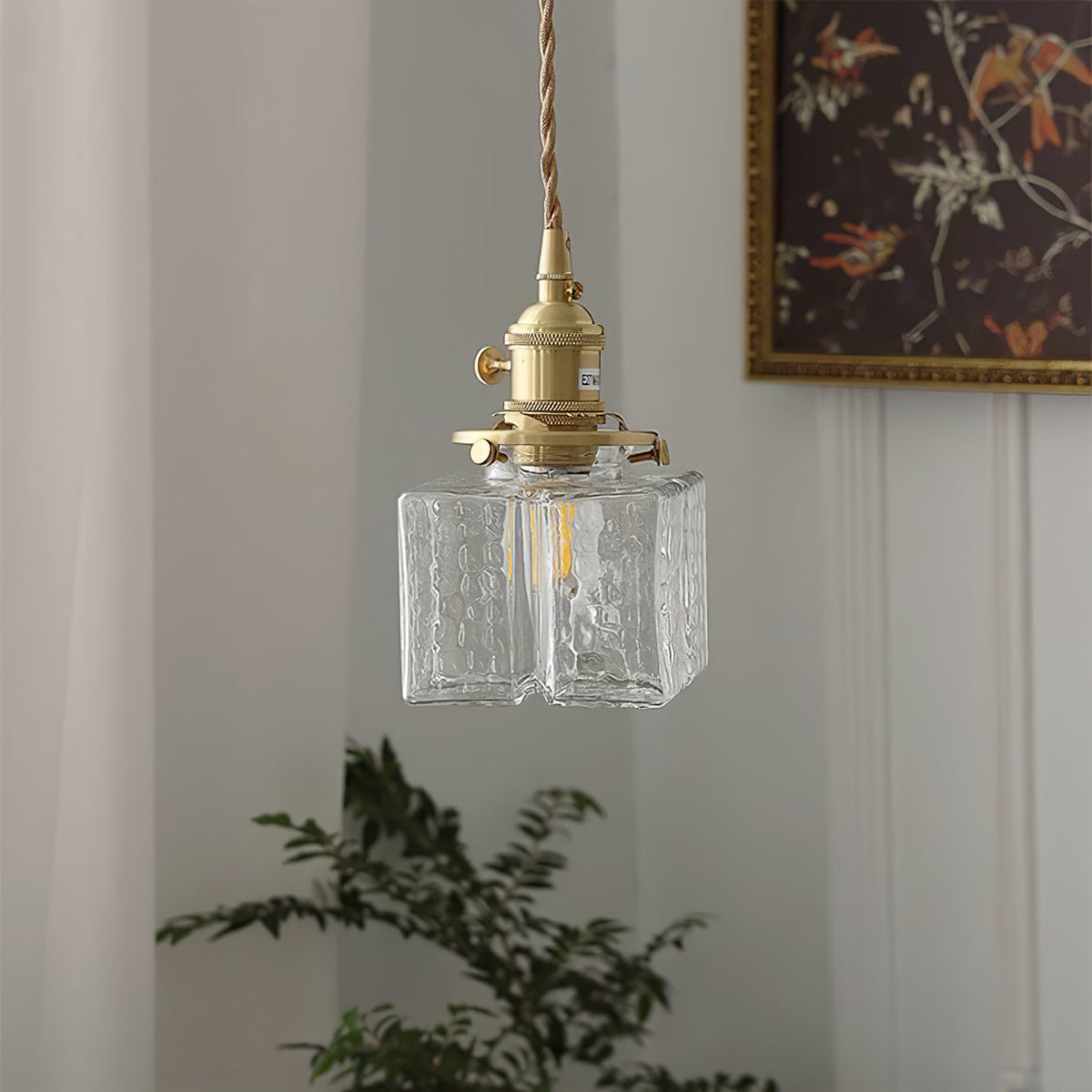 Moginad Vintage Glass Brass Hammered Pendant Light