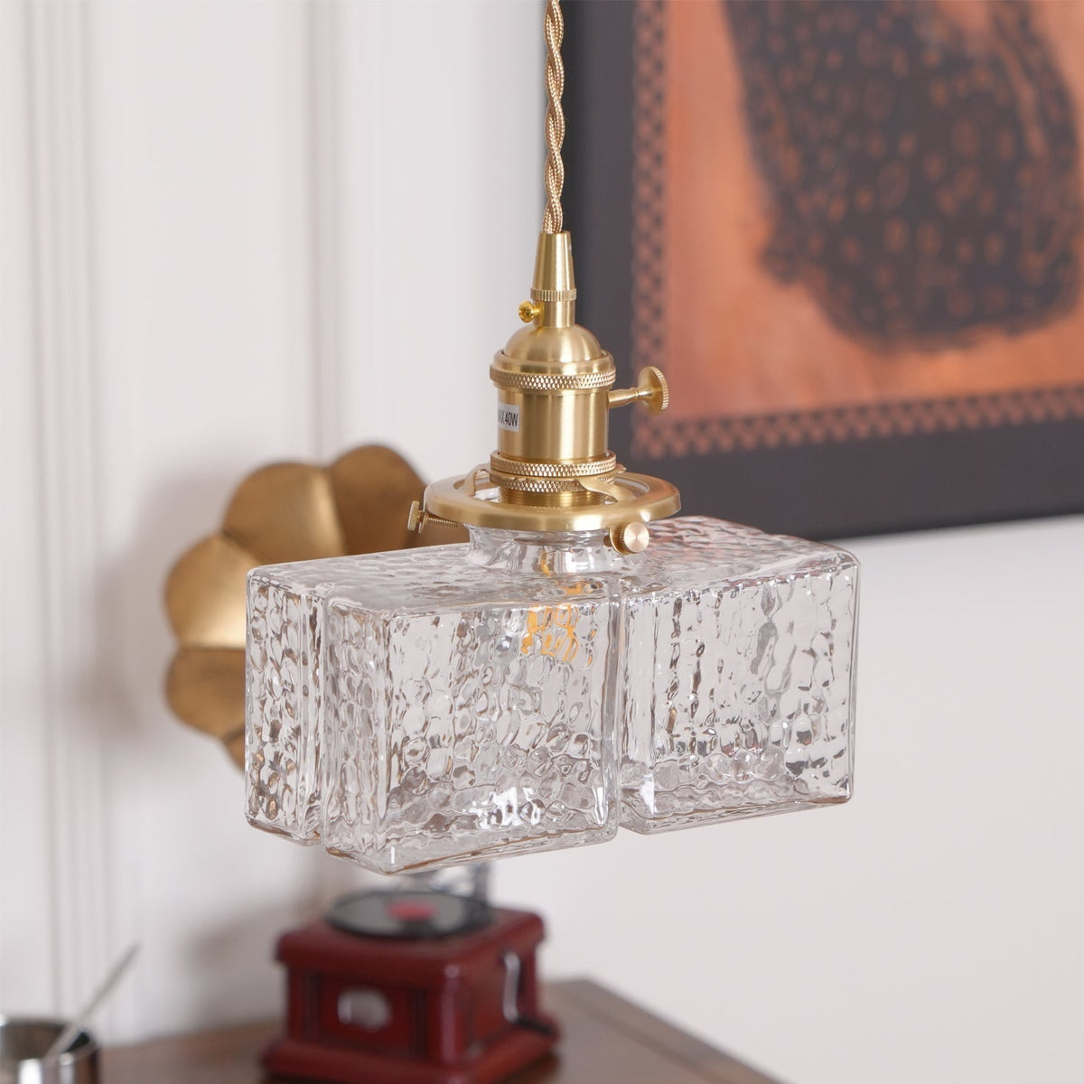 Moginad Vintage Glass Brass Hammered Pendant Light