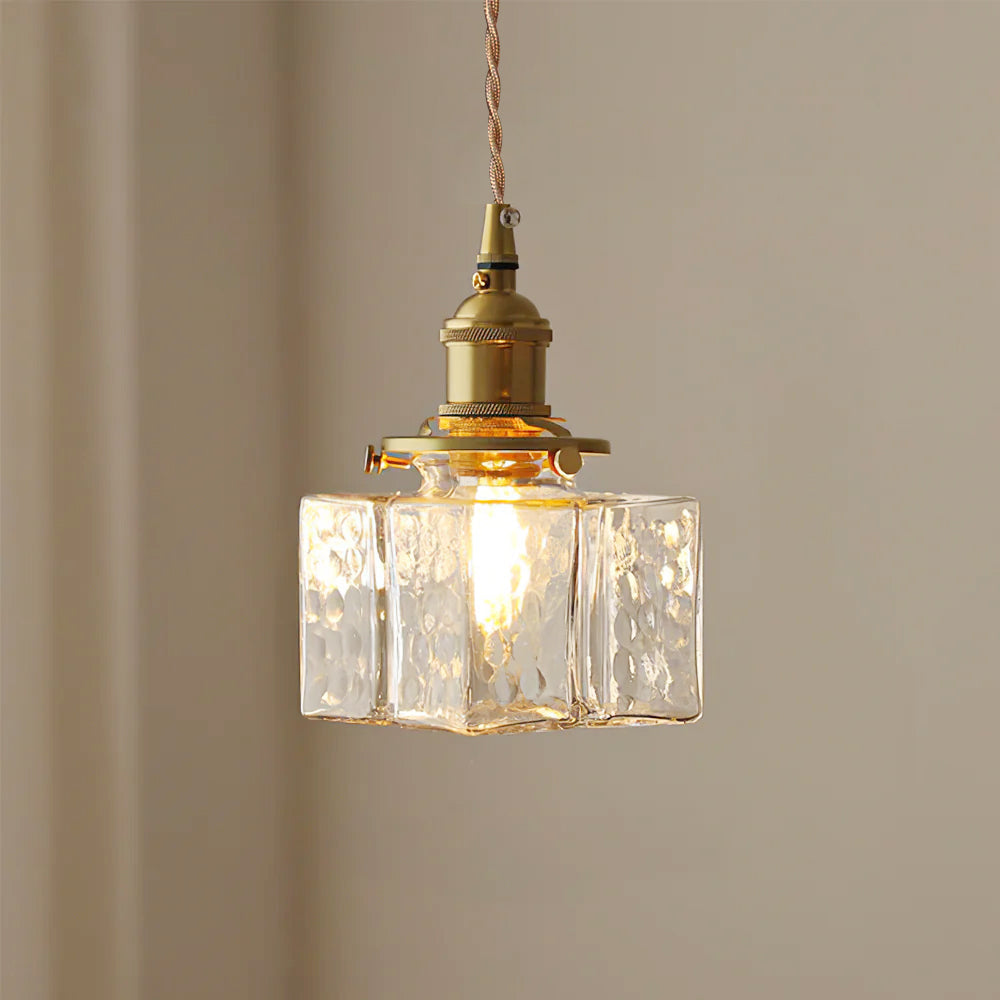 Moginad Vintage Glass Brass Hammered Pendant Light