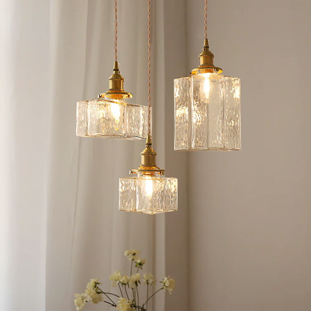 Moginad Vintage Glass Brass Hammered Pendant Light
