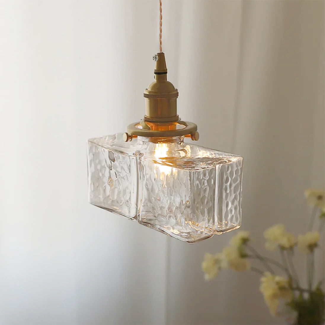Moginad Vintage Glass Brass Hammered Pendant Light