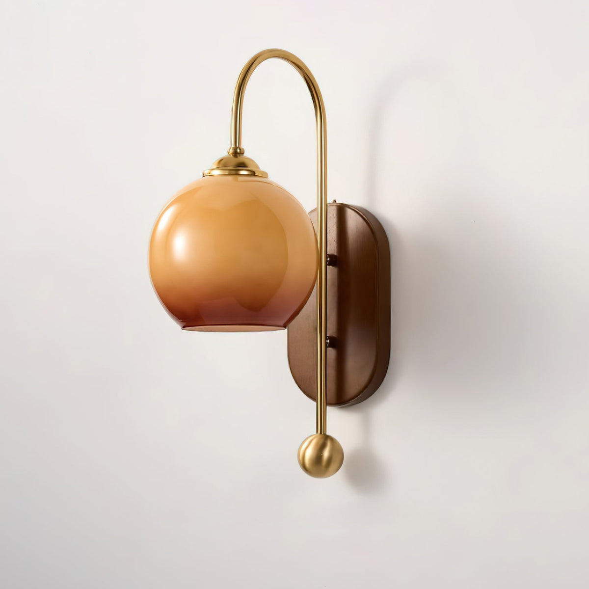 Wall Lamp Metal and Glass Smooth Globe with Wooden Backplate