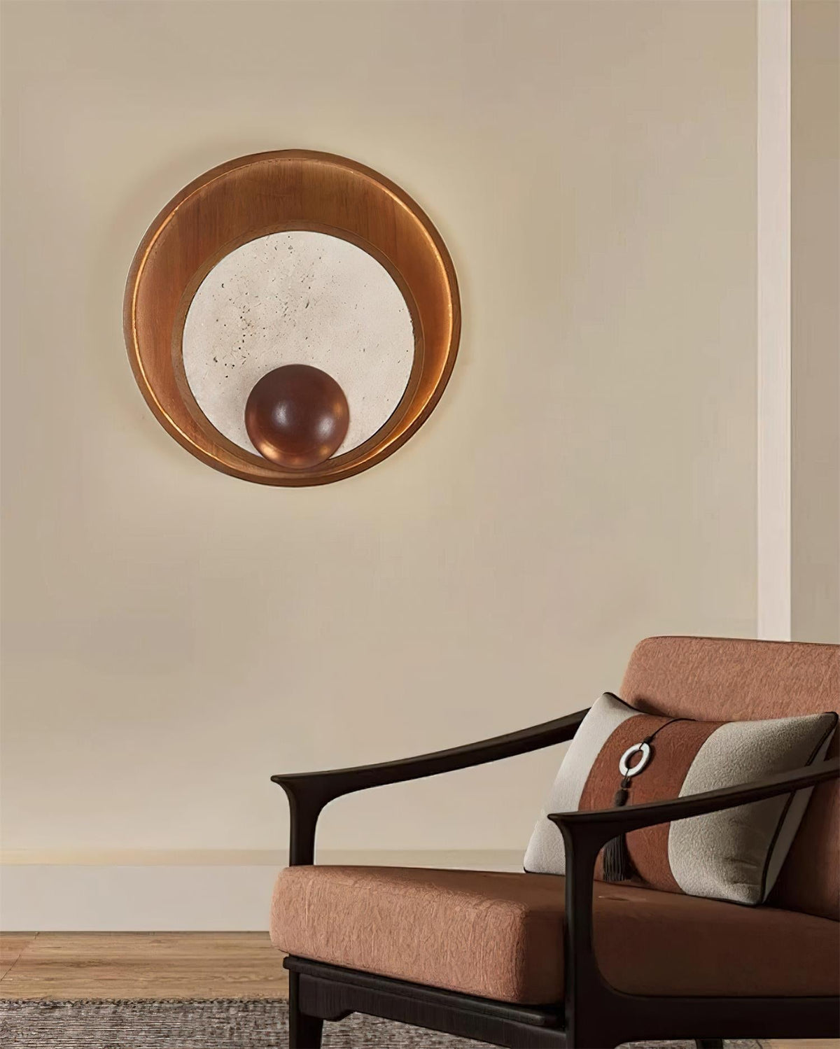 Noriviella Wall Lamp Travertine Circular Wooden Frame