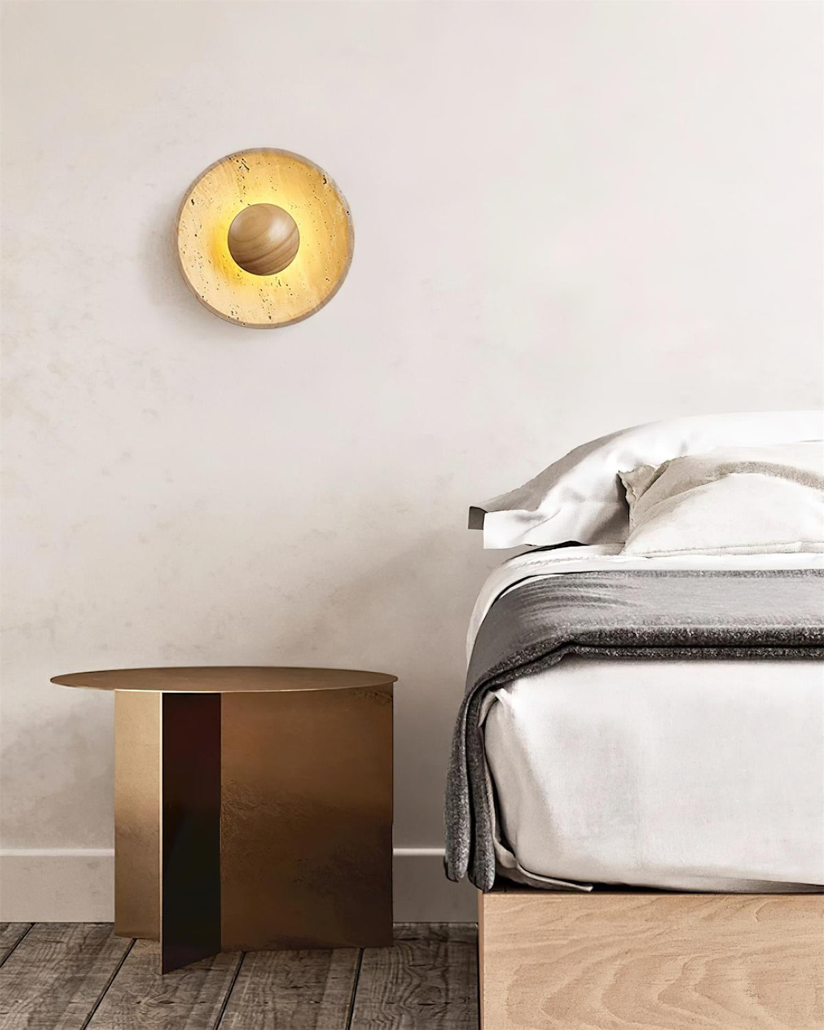 Norvian Wall Lamp Round Travertine Minimalist