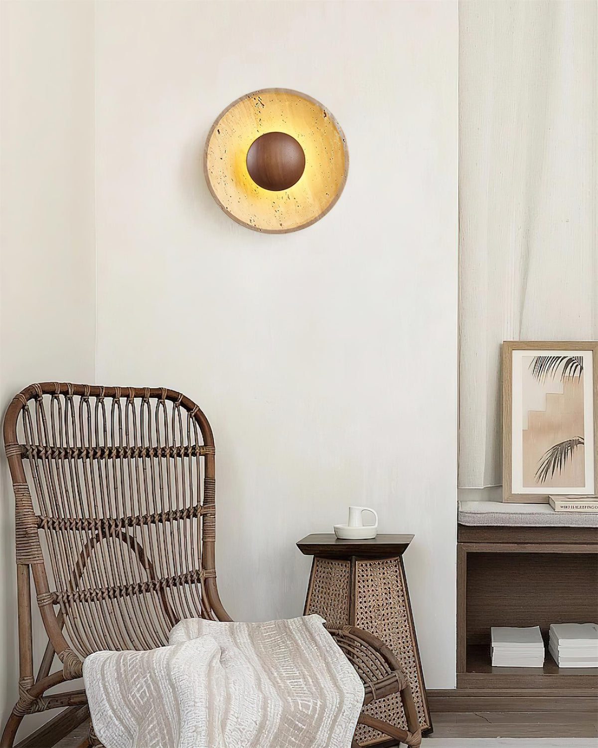 Norvian Wall Lamp Round Travertine Minimalist