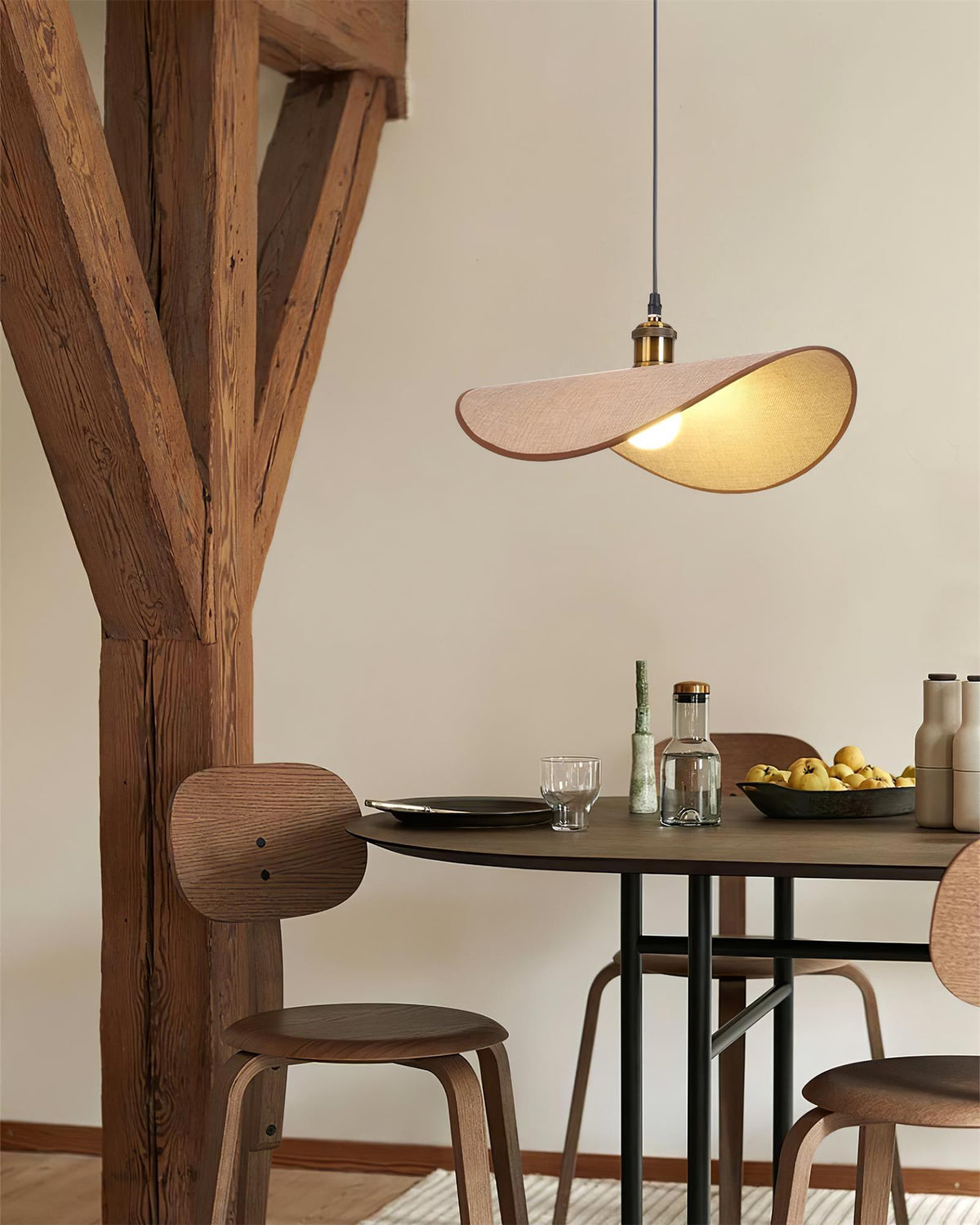 Mirelle Pendant Lamp Linen Fabric Shade Wood Minimalist