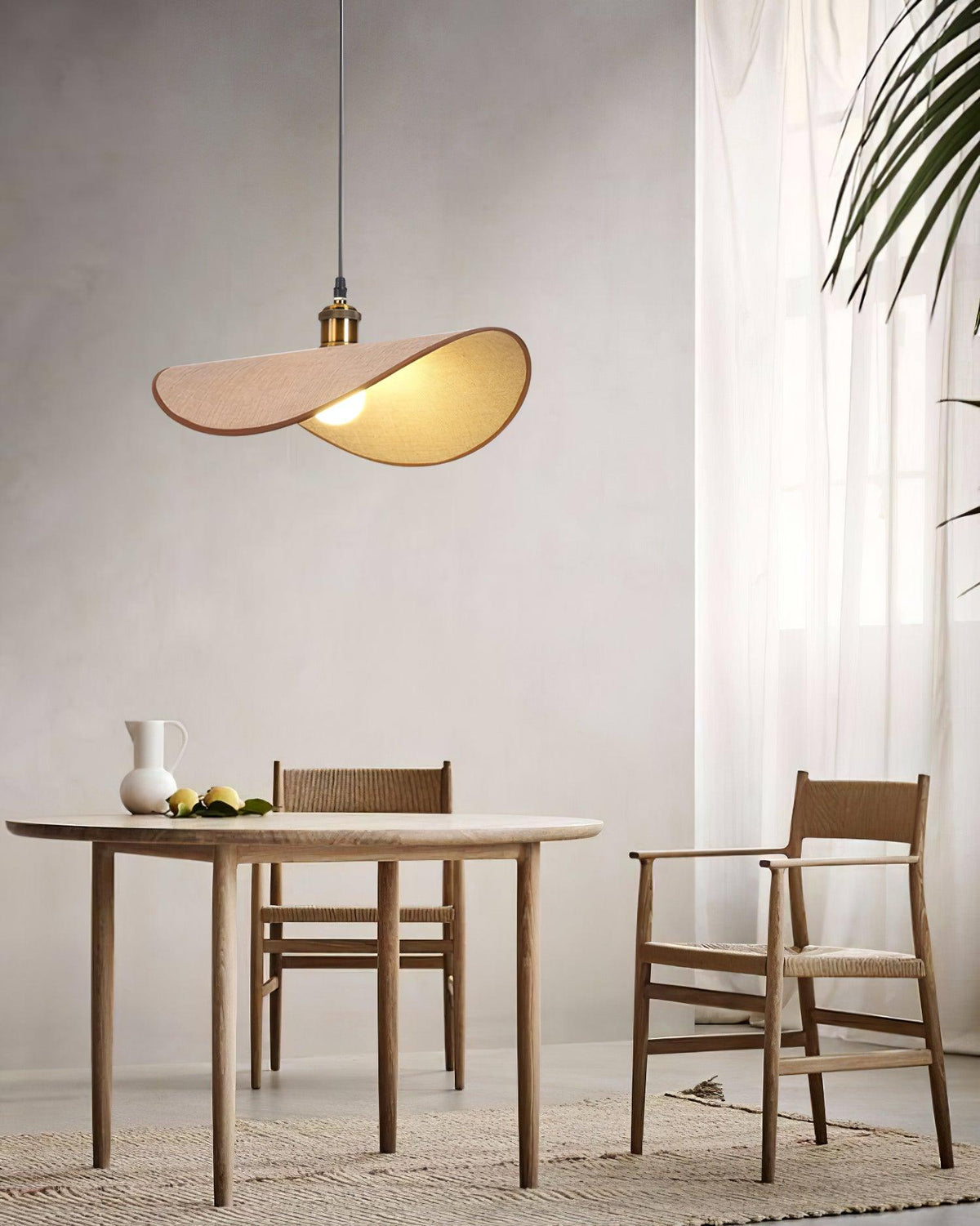 Mirelle Pendant Lamp Linen Fabric Shade Wood Minimalist