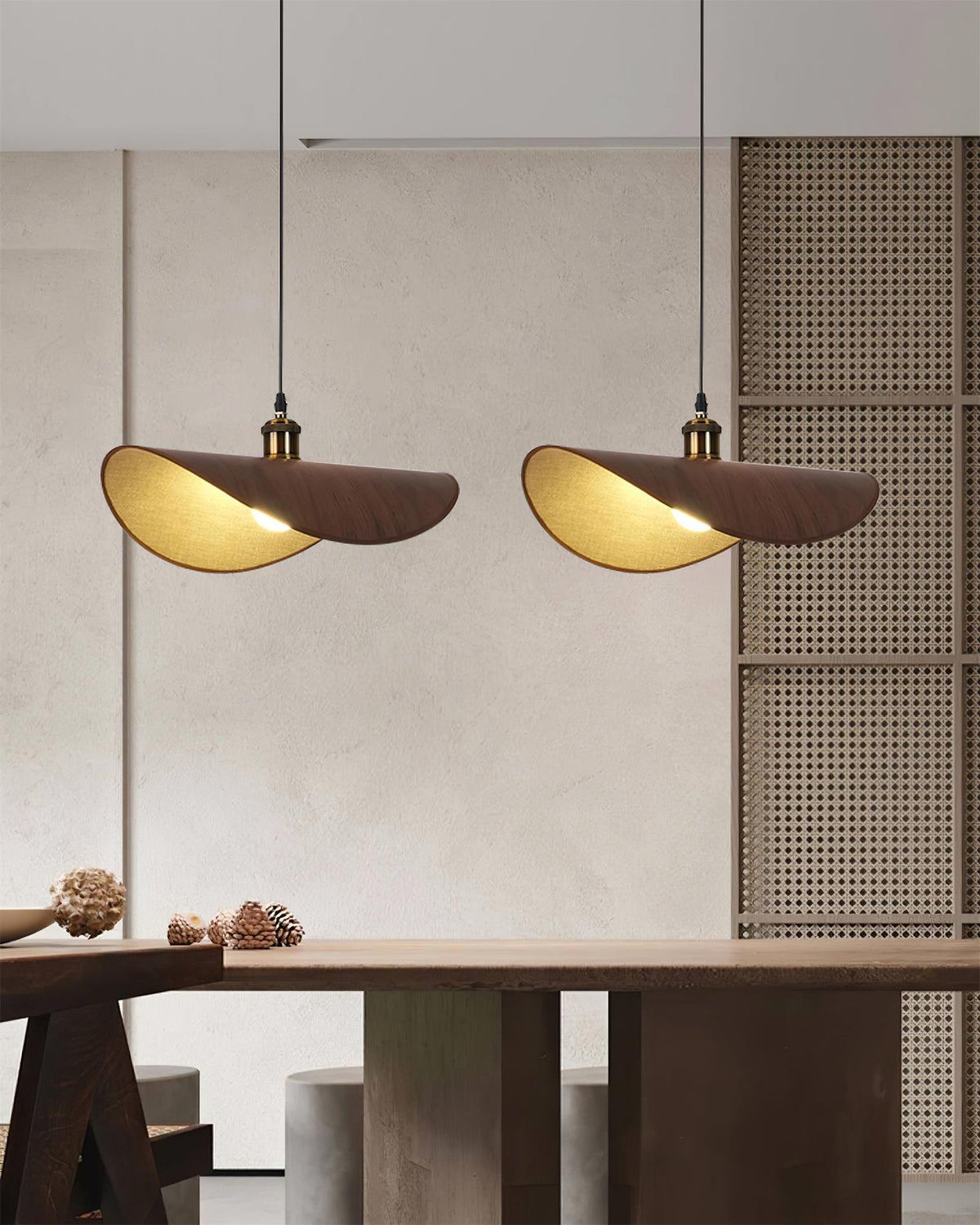 Mirelle Pendant Lamp Linen Fabric Shade Wood Minimalist