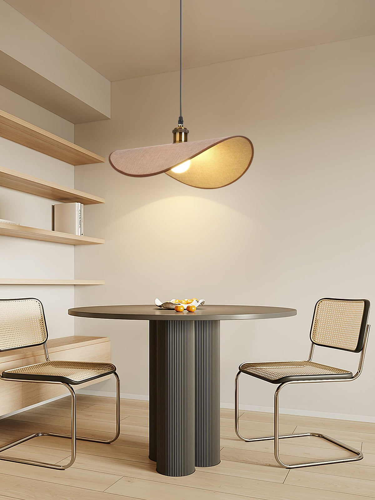 Mirelle Pendant Lamp Linen Fabric Shade Wood Minimalist