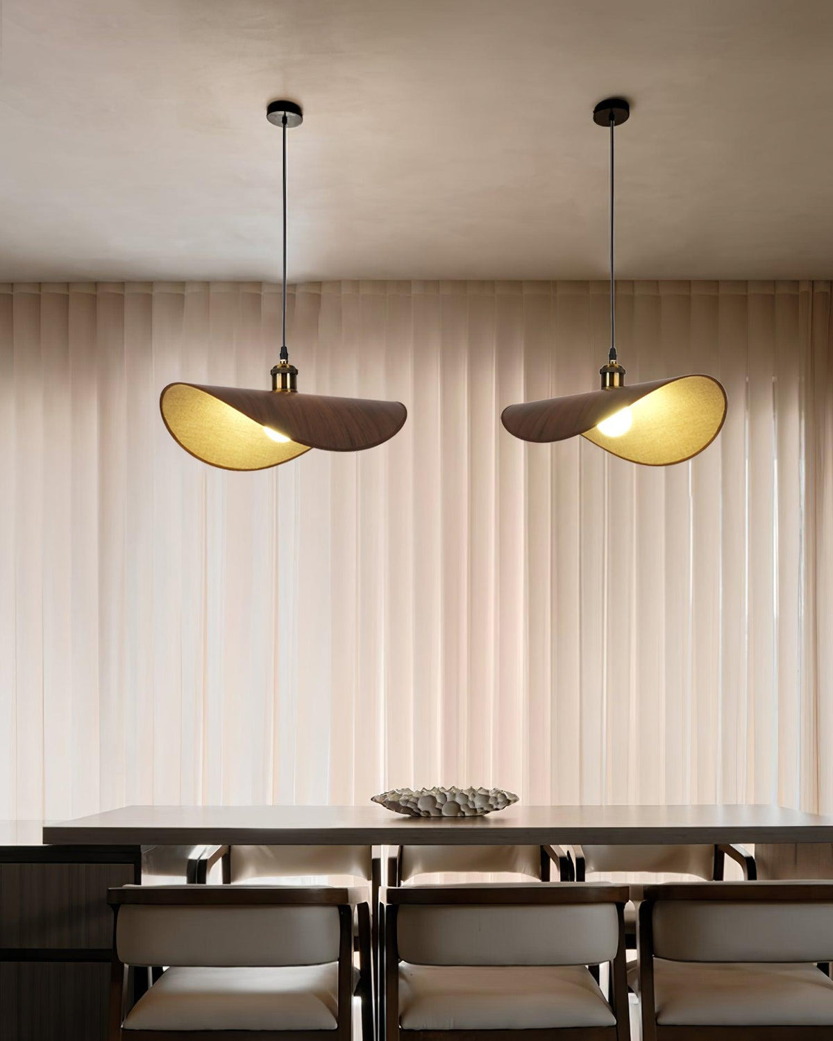 Mirelle Pendant Lamp Linen Fabric Shade Wood Minimalist