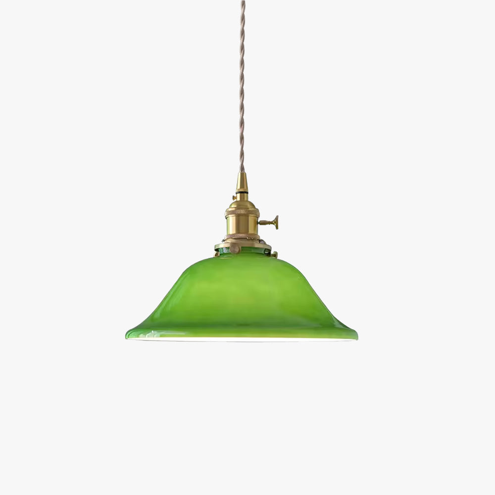 Juguped Rustic Vintage LED Pendant Light Green Copper Glass Dining Room