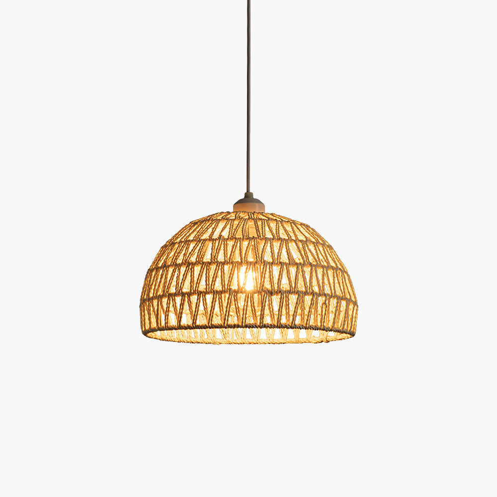 Fosolir Boho Retro LED Pendant Light Wood Rattan Bedroom/Restaurant
