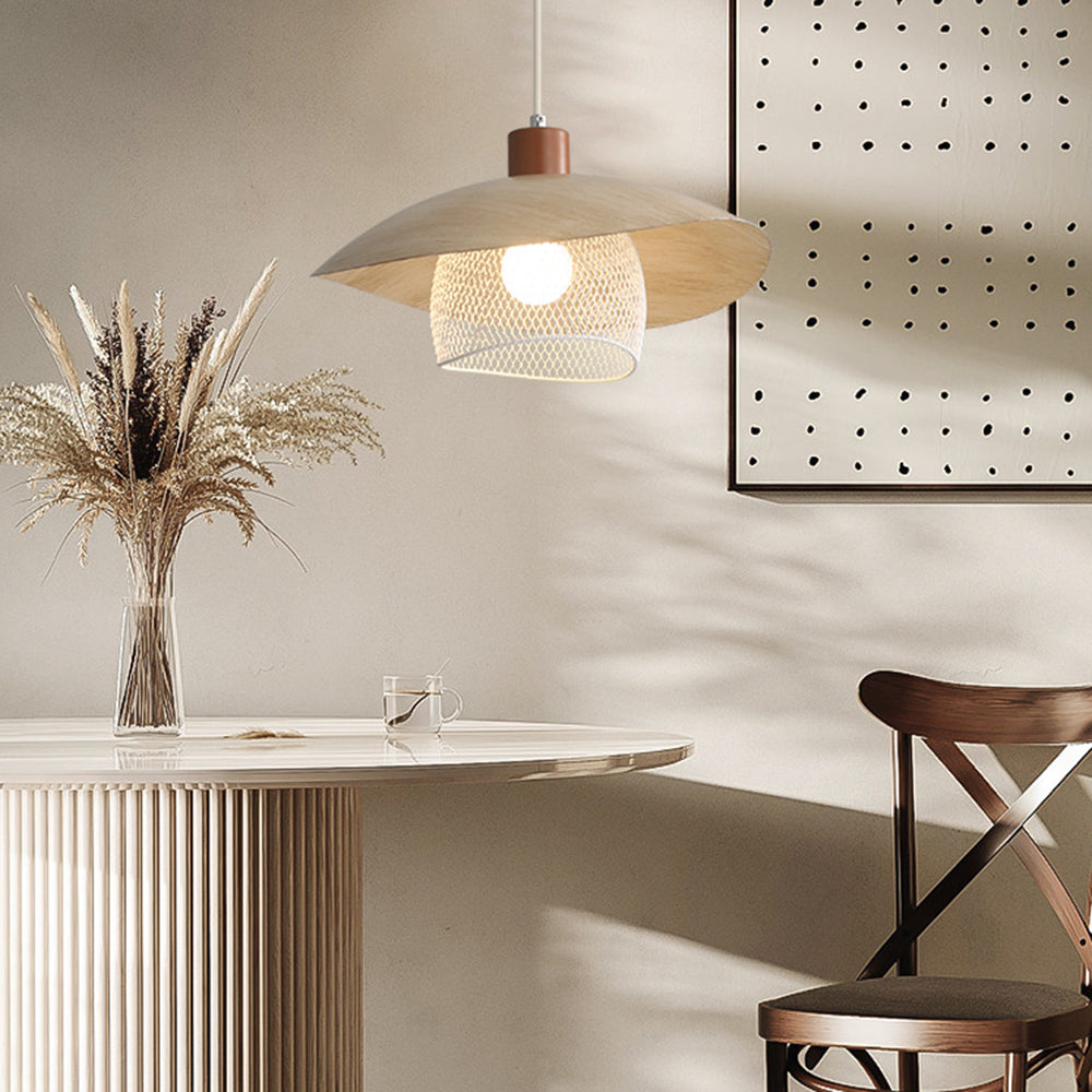 Fobasus Modern LED Pendant Light Beige/Green/Wood Dining Room